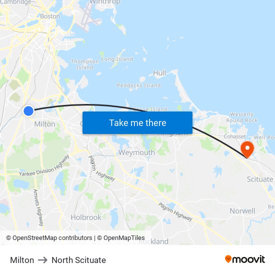 Milton to North Scituate map