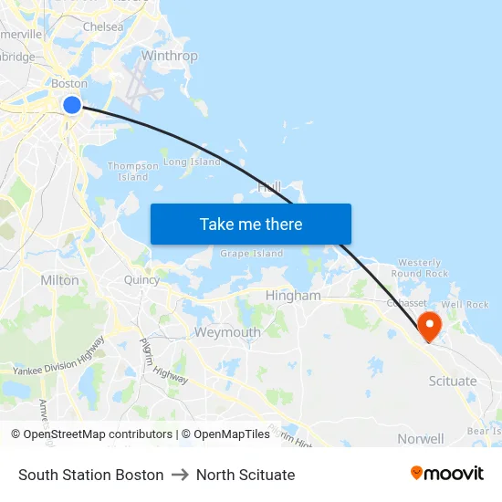 South Station Boston to North Scituate map