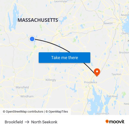 Brookfield to North Seekonk map