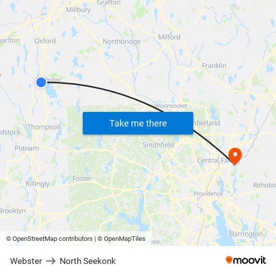 Webster to North Seekonk map