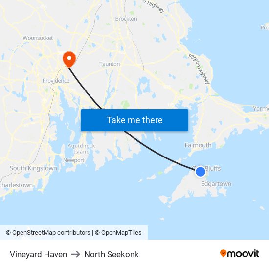 Vineyard Haven to North Seekonk map