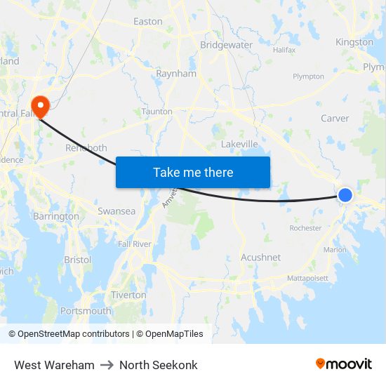 West Wareham to North Seekonk map