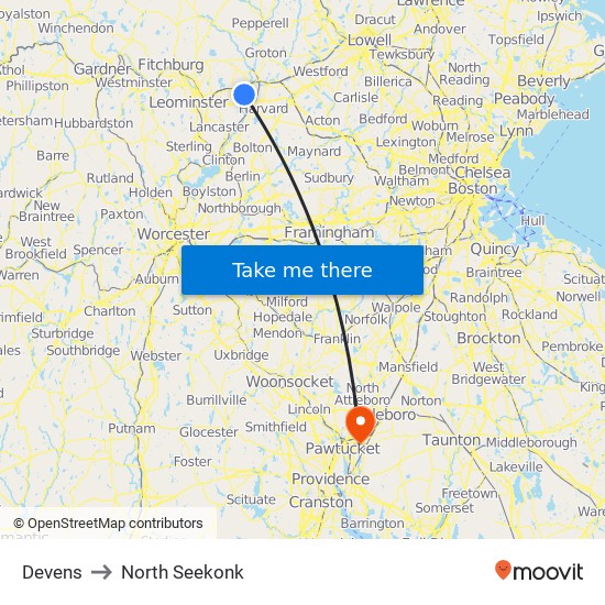 Devens to North Seekonk map