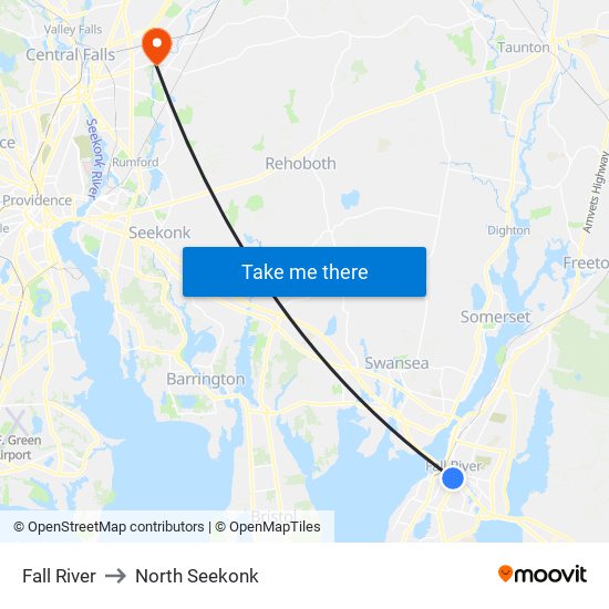 Fall River to North Seekonk map