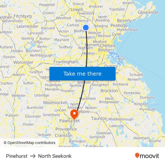 Pinehurst to North Seekonk map