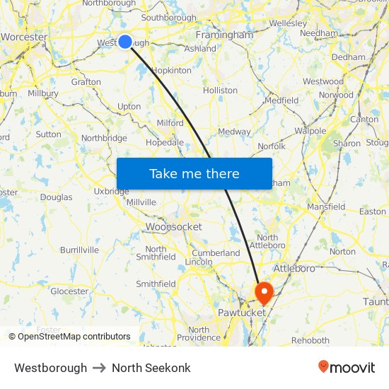 Westborough to North Seekonk map