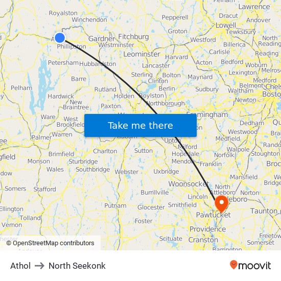 Athol to North Seekonk map