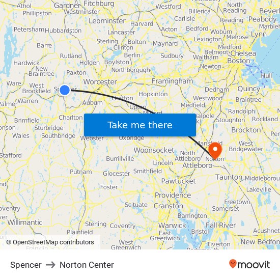 Spencer to Norton Center map