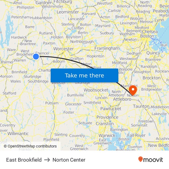 East Brookfield to Norton Center map