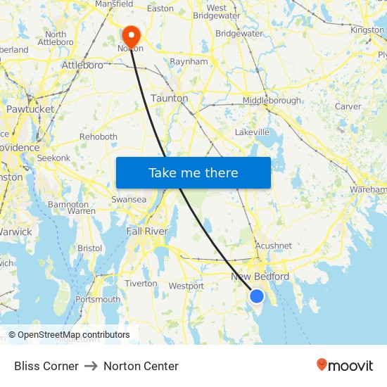 Bliss Corner to Norton Center map