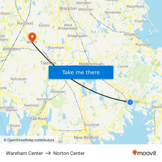 Wareham Center to Norton Center map