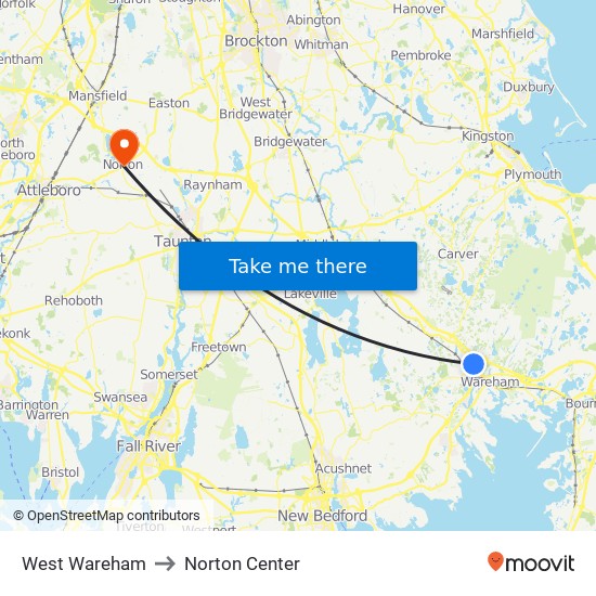 West Wareham to Norton Center map