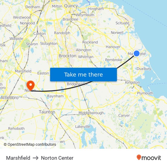 Marshfield to Norton Center map