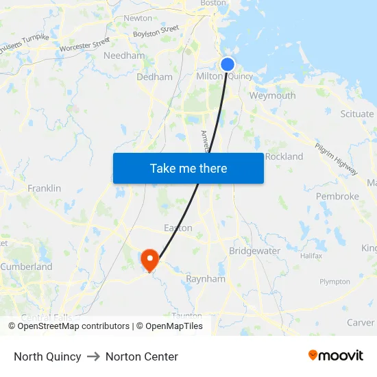 North Quincy to Norton Center map