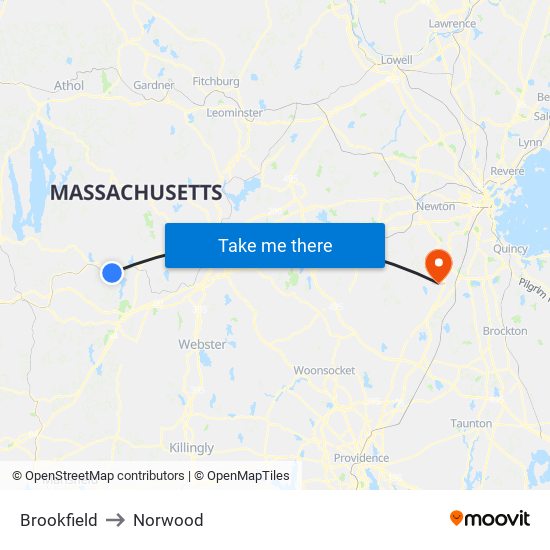 Brookfield to Norwood map