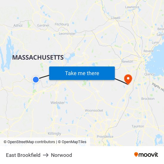East Brookfield to Norwood map