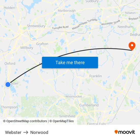 Webster to Norwood map