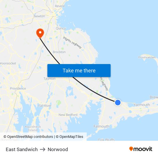 East Sandwich to Norwood map
