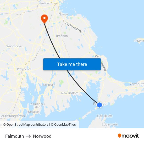 Falmouth to Norwood map