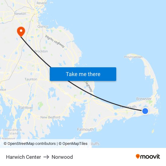 Harwich Center to Norwood map