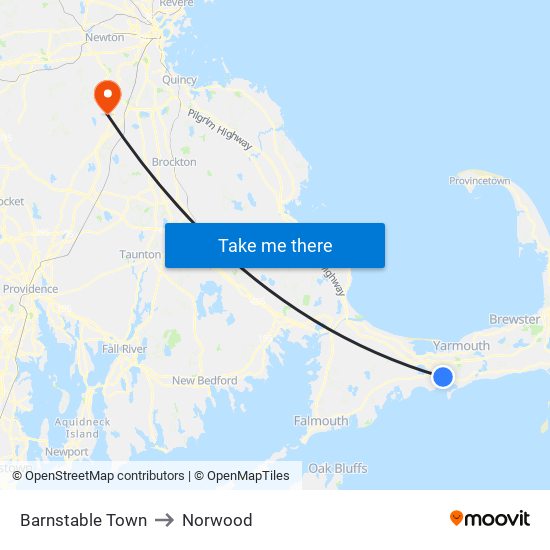 Barnstable Town to Norwood map