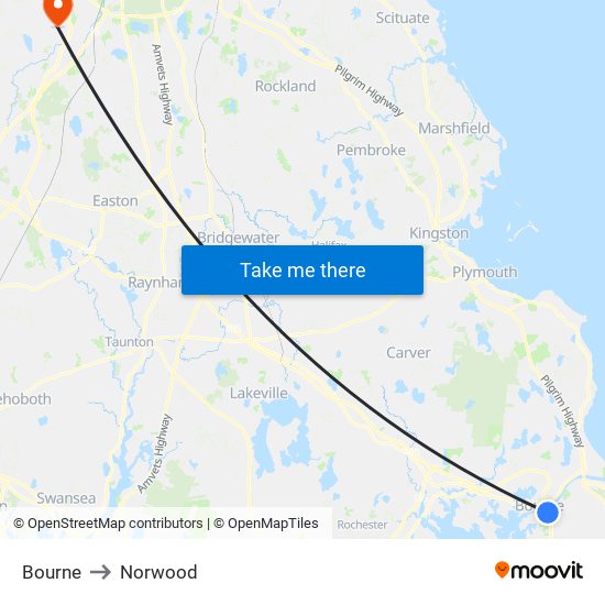 Bourne to Norwood map