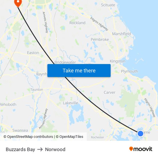 Buzzards Bay to Norwood map