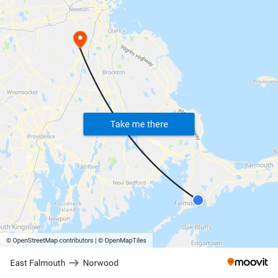 East Falmouth to Norwood map