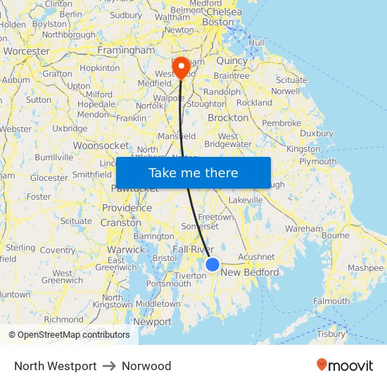 North Westport to Norwood map