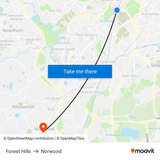 Forest Hills to Norwood map