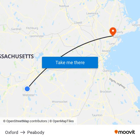 Oxford to Peabody map