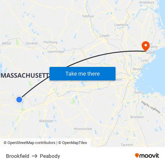 Brookfield to Peabody map