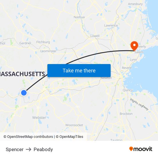 Spencer to Peabody map