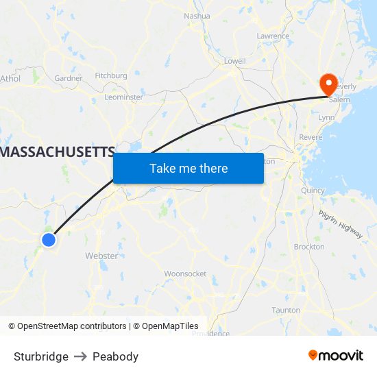 Sturbridge to Peabody map