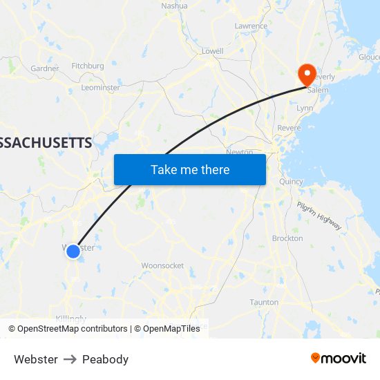 Webster to Peabody map