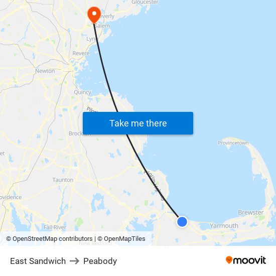 East Sandwich to Peabody map