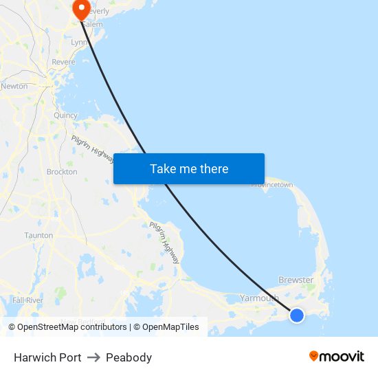 Harwich Port to Peabody map