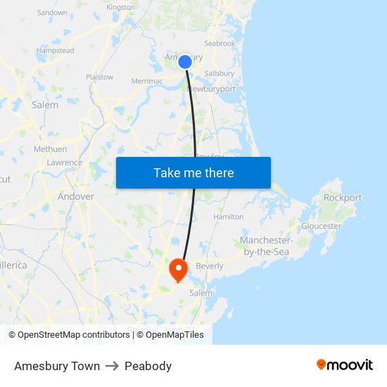 Amesbury Town to Peabody map
