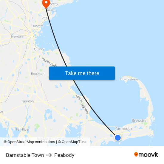 Barnstable Town to Peabody map