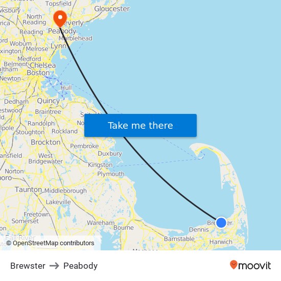 Brewster to Peabody map