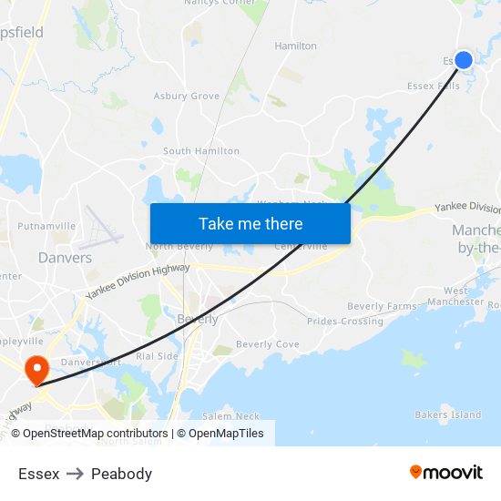 Essex to Peabody map