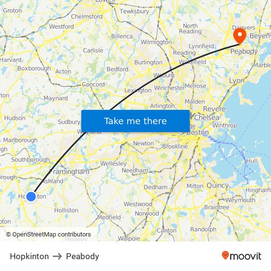Hopkinton to Peabody map