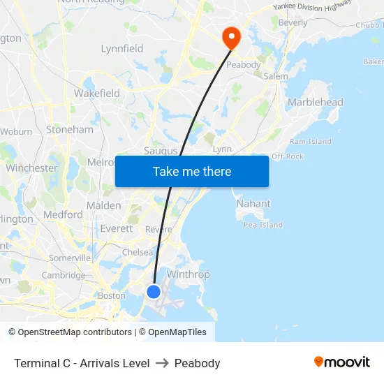 Terminal C - Arrivals Level to Peabody map