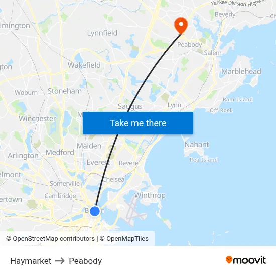 Haymarket to Peabody map