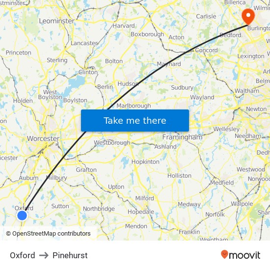 Oxford to Pinehurst map