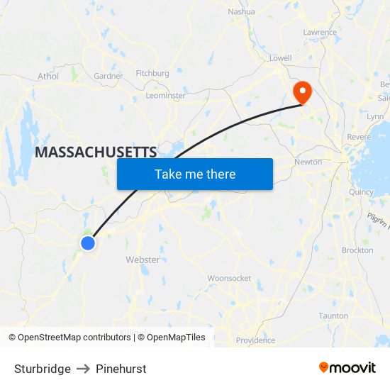 Sturbridge to Pinehurst map