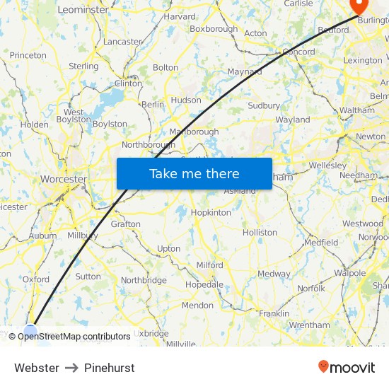 Webster to Pinehurst map