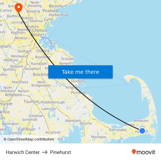 Harwich Center to Pinehurst map