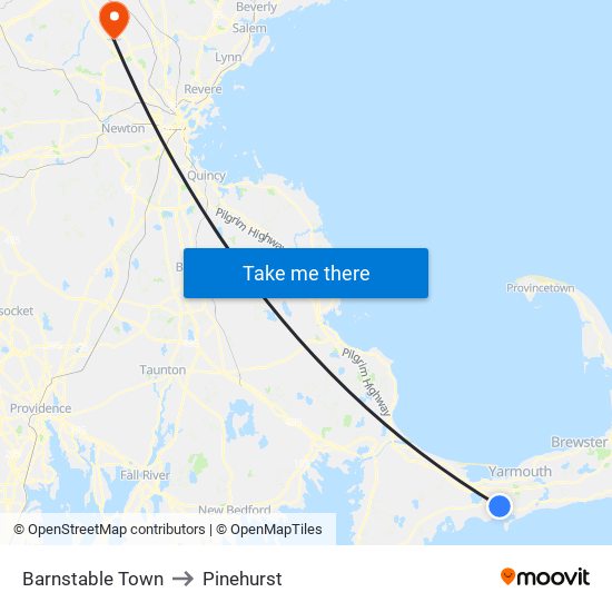 Barnstable Town to Pinehurst map