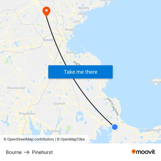 Bourne to Pinehurst map